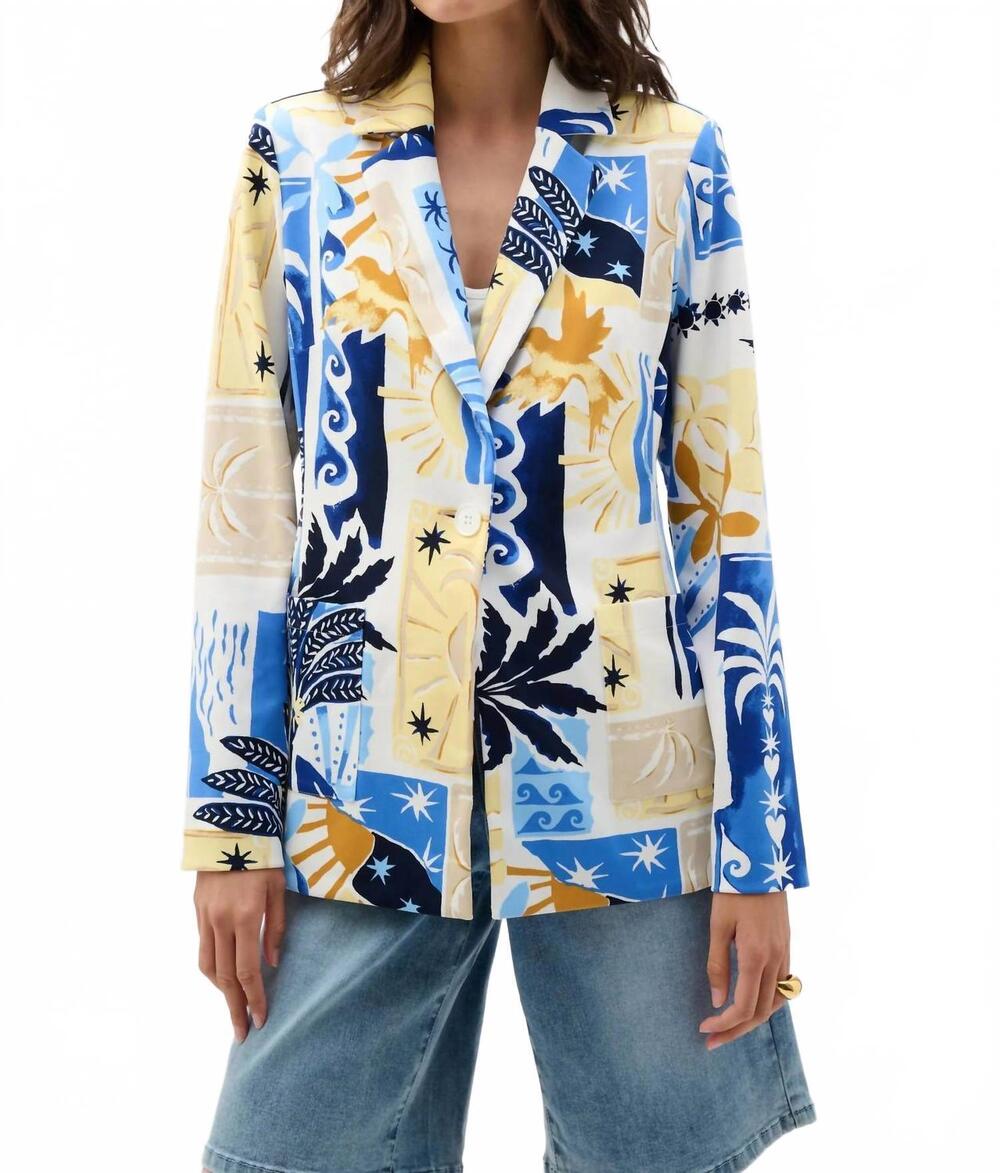 NEW JOSEPH RIBKOFF silky knit tropical fitted blazer in vanilla/multi